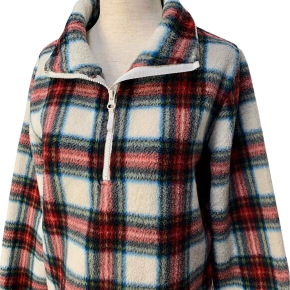 J Crew Factory Tartan Fleece Half-Zip Pullover M Warm Soft - Picture 5 of 10
